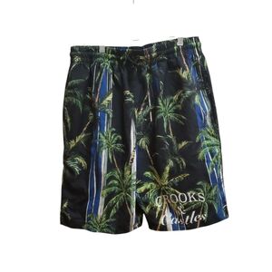 Crooks & Castles Tropical Palm Swim Shorts - Black and Green Mens Size L Board